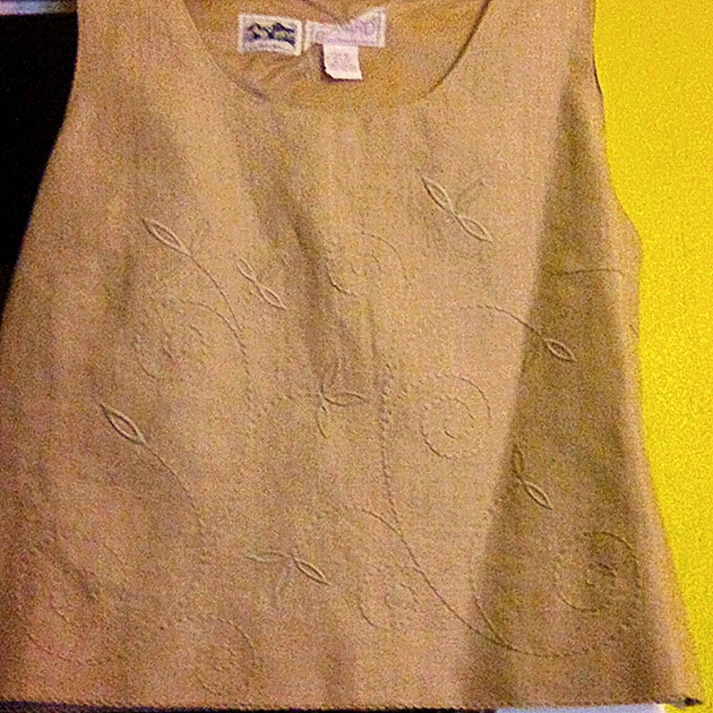Edward Irish Linen Sleeveless Embroidered Crop Top - Neutral Beige/Tan